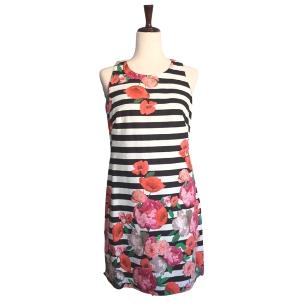 Sleeveless Sheath Dress Womens 6 Floral Striped Black and White Spring Party - Picture 3 of 12